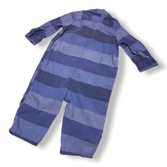 Gap‎ Boys Romper Size 6-12 Months Navy Blue Striped Longall Coverall - Picture 4 of 7